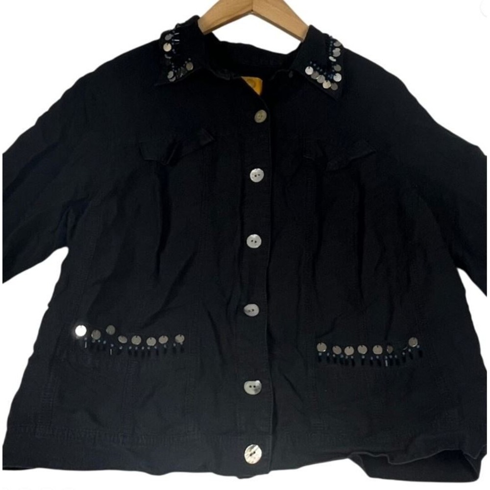 Ruby Rd Woman Black Linen Blend Embellished Studded Collar Jacket 16W